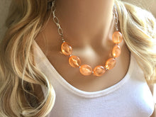 Load image into Gallery viewer, Creamy Orange Statement Necklace & Earring set, orange jewelry, Your Choice of GOLD or SILVER, orange bib chunky necklace, orange jewelry