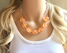 Load image into Gallery viewer, Creamy Orange Statement Necklace & Earring set, orange jewelry, Your Choice of GOLD or SILVER, orange bib chunky necklace, orange jewelry