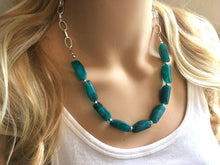 Load image into Gallery viewer, Emerald green Statement Necklace & Earrings, emerald green jewelry, Your Choice GOLD or SILVER, dark deep green bib chunky necklace forest