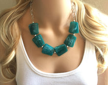 Load image into Gallery viewer, Emerald green Statement Necklace & Earrings, emerald green jewelry, Your Choice GOLD or SILVER, dark deep green bib chunky necklace forest