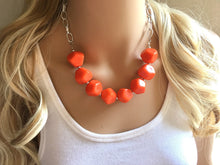 Load image into Gallery viewer, Orange Statement Necklace earring set, orange jewelry, Your Choice GOLD or SILVER, orange bib chunky necklace, bright orange round necklace