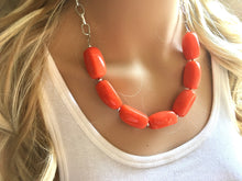 Load image into Gallery viewer, Orange Statement Necklace & earring set, orange jewelry, Your Choice GOLD or SILVER, orange bib chunky necklace, bright orange round necklac