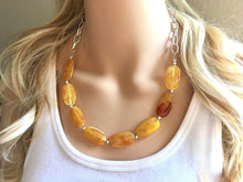 Load image into Gallery viewer, Yellow Statement Necklace & Earrings, yellow jewelry, Your Choice GOLD or SILVER, yellow bib chunky necklace, yellow oval necklace
