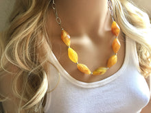Load image into Gallery viewer, Yellow Statement Necklace & Earrings, yellow jewelry, Your Choice GOLD or SILVER, yellow bib chunky necklace, yellow oval necklace