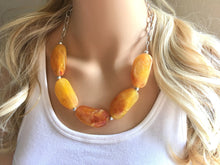Load image into Gallery viewer, Yellow Statement Necklace & Earrings, yellow jewelry, Your Choice GOLD or SILVER, yellow bib chunky necklace, yellow oval necklace
