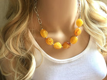 Load image into Gallery viewer, Yellow Statement Necklace & Earrings, yellow jewelry, Your Choice GOLD or SILVER, yellow bib chunky necklace, yellow oval necklace