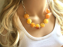 Load image into Gallery viewer, Yellow Statement Necklace & Earrings, yellow jewelry, Your Choice GOLD or SILVER, yellow bib chunky necklace, yellow oval necklace