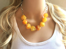 Load image into Gallery viewer, Yellow Statement Necklace & Earrings, yellow jewelry, Your Choice GOLD or SILVER, yellow bib chunky necklace, yellow oval necklace