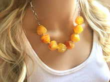 Load image into Gallery viewer, Yellow Statement Necklace & Earrings, yellow jewelry, Your Choice GOLD or SILVER, yellow bib chunky necklace, yellow oval necklace
