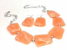 Load image into Gallery viewer, Creamy Orange Statement Necklace & Earring set, orange jewelry, Your Choice of GOLD or SILVER, orange bib chunky necklace, orange jewelry