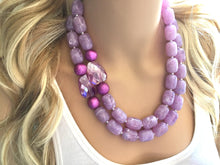Load image into Gallery viewer, Purple Lavender Chunky Statement Necklace, Big beaded jewelry, Double Strand Statement Necklace, Bib necklace, purple bridesmaid wedding