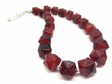 Load image into Gallery viewer, Red & Navy Blue Watercolor Statement Necklace, red single strand chunky jewelry, geometric painted beaded silver necklace