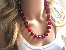 Load image into Gallery viewer, Red & Navy Blue Watercolor Statement Necklace, red single strand chunky jewelry, geometric painted beaded silver necklace