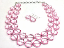 Load image into Gallery viewer, Light pink Double Strand statement necklace - Blush big beaded chunky jewelry, blush pink wedding, light pink jewelry set, pink earrings