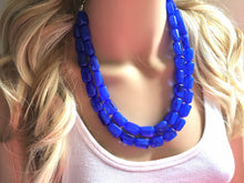 Load image into Gallery viewer, Royal Blue Necklace, Double strand jewelry, big beaded chunky statement necklace, blue necklace, Kentucky necklace, royal blue jewelry