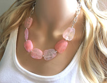 Load image into Gallery viewer, Blush Pink Statement Necklace & Earrings, pink jewelry, Your Choice GOLD or SILVER, pink bib chunky necklace, pink oval necklace, blush pink