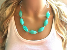 Load image into Gallery viewer, Creamy mint green Statement Necklace & Earrings, mint green jewelry, Your Choice GOLD or SILVER, green bib chunky necklace, green necklace