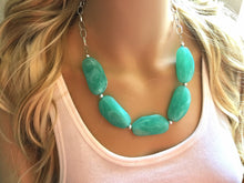 Load image into Gallery viewer, Creamy mint green Statement Necklace & Earrings, mint green jewelry, Your Choice GOLD or SILVER, green bib chunky necklace, green necklace