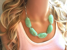 Load image into Gallery viewer, Creamy mint green Statement Necklace & Earrings, mint green jewelry, Your Choice GOLD or SILVER, green bib chunky necklace, green necklace