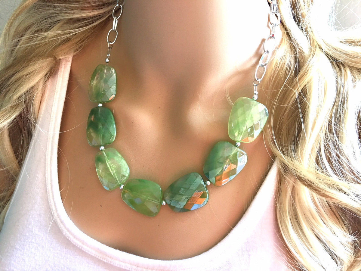 Resin dark green Statement Necklace Earrings forest green jewelry Polka Dot Drawer