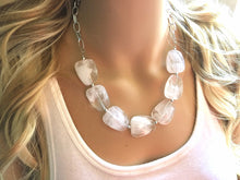 Load image into Gallery viewer, White Statement Necklace & Earring Set, white jewelry, Your Choice of GOLD or SILVER, creamy white bib chunky necklace, cream necklace