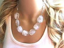 Load image into Gallery viewer, White Statement Necklace & Earring Set, white jewelry, Your Choice of GOLD or SILVER, creamy white bib chunky necklace, cream necklace