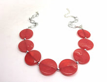 Load image into Gallery viewer, Cherry Red Statement Necklace & Earring set, red jewelry, Your Choice of GOLD or SILVER, red bib chunky necklace, red circle jewelry