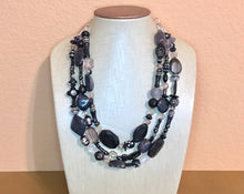 Load image into Gallery viewer, Gray & Black Extra Chunky Statement Necklace, gray and black beaded jewelry, Multi Strand Bib Necklace, Beaded necklace, black necklace