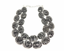 Load image into Gallery viewer, Black & clear Lace Bead Necklace, multi Strand Statement Jewelry, black Chunky bib, bridesmaid necklace, beaded jewelry