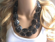 Load image into Gallery viewer, Black & clear Lace Bead Necklace, multi Strand Statement Jewelry, black Chunky bib, bridesmaid necklace, beaded jewelry