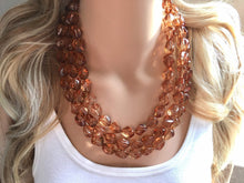 Load image into Gallery viewer, Chocolate Brown Chunky Statement Necklace, Big beaded jewelry, triple Strand Statement Necklace Bib necklace, brown bridesmaid wedding