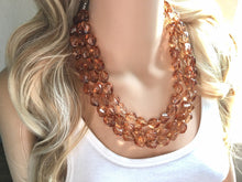 Load image into Gallery viewer, Chocolate Brown Chunky Statement Necklace, Big beaded jewelry, triple Strand Statement Necklace Bib necklace, brown bridesmaid wedding