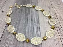 Load image into Gallery viewer, Single Strand Cream & Gold Statement Necklace, Bib necklace, everyday necklace, beaded necklace, bridesmaid necklace, translucent necklace