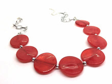 Load image into Gallery viewer, Cherry Red Statement Necklace & Earring set, red jewelry, Your Choice of GOLD or SILVER, red bib chunky necklace, red circle jewelry