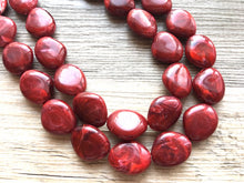 Load image into Gallery viewer, Red Statement jewelry set, Chunky Beaded Necklace, red Jewelry, red Necklace, red beaded necklace, red earrings, red bracelet, dress