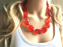 Load image into Gallery viewer, Big Bead red Necklace, Single Strand Statement Jewelry, bright lipstick red Chunky bib bridesmaid, red jewelry, red necklace beaded