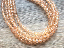Load image into Gallery viewer, Champagne crystal Necklace, multi strand jewelry, big beaded chunky statement necklace, caramel necklace, bridesmaid necklace, bib necklace