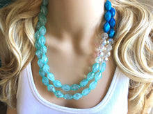 Load image into Gallery viewer, Mint Green & Blue Statement Necklace, Chunky Jewelry Big Beaded double Strand Necklace, light green Necklace, mint Jewelry Set, mint Beaded