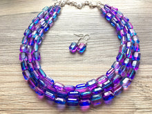 Load image into Gallery viewer, Blue Purple Chunky Statement Necklace and earrings Set, Beaded purple Jewelry, chunky purple bib necklace, purple earrings blue earrings