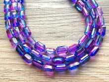 Load image into Gallery viewer, Blue Purple Chunky Statement Necklace and earrings Set, Beaded purple Jewelry, chunky purple bib necklace, purple earrings blue earrings