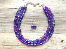 Load image into Gallery viewer, Blue Purple Chunky Statement Necklace and earrings Set, Beaded purple Jewelry, chunky purple bib necklace, purple earrings blue earrings