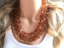 Load image into Gallery viewer, Chocolate Brown Chunky Statement Necklace, Big beaded jewelry, triple Strand Statement Necklace Bib necklace, brown bridesmaid wedding
