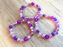 Load image into Gallery viewer, Purple Chunky Statement Necklace & Stretch Bracelet set, Triple Strand Beaded Jewelry, lilac lavendar eggplant jewelry, purple bridesmaid