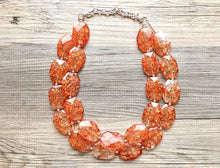 Load image into Gallery viewer, Crackle Orange Statement Necklace, Big Beaded necklace, chunky orange necklace, fall wedding, orange jewelry, pumpkin jewelry halloween