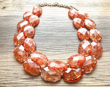 Load image into Gallery viewer, Crackle Orange Statement Necklace, Big Beaded necklace, chunky orange necklace, fall wedding, orange jewelry, pumpkin jewelry halloween