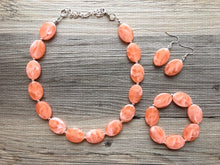 Load image into Gallery viewer, Peachy Orange Statement Necklace Jewelry Set, Chunky Jewelry Big Beaded one Strand Necklace, orange Necklace, peach Jewelry Set, peach