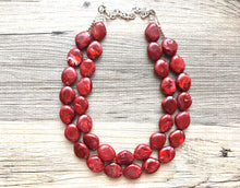 Load image into Gallery viewer, Red Statement jewelry set, Chunky Beaded Necklace, red Jewelry, red Necklace, red beaded necklace, red earrings, red bracelet, dress