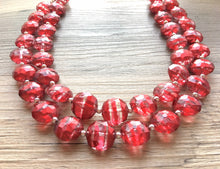 Load image into Gallery viewer, Cherry Red Necklace, Double strand bright red jewelry, big beaded chunky statement necklace, metallic red & resin octagon beads