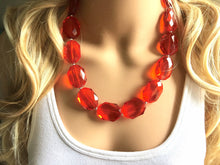 Load image into Gallery viewer, Big Bead red Necklace, Single Strand Statement Jewelry, bright lipstick red Chunky bib bridesmaid, red jewelry, red necklace beaded