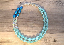 Load image into Gallery viewer, Mint Green & Blue Statement Necklace, Chunky Jewelry Big Beaded double Strand Necklace, light green Necklace, mint Jewelry Set, mint Beaded